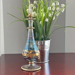 Vintage Egyptian perfume bottle Antique bottle with stopper Gold hand paint trim